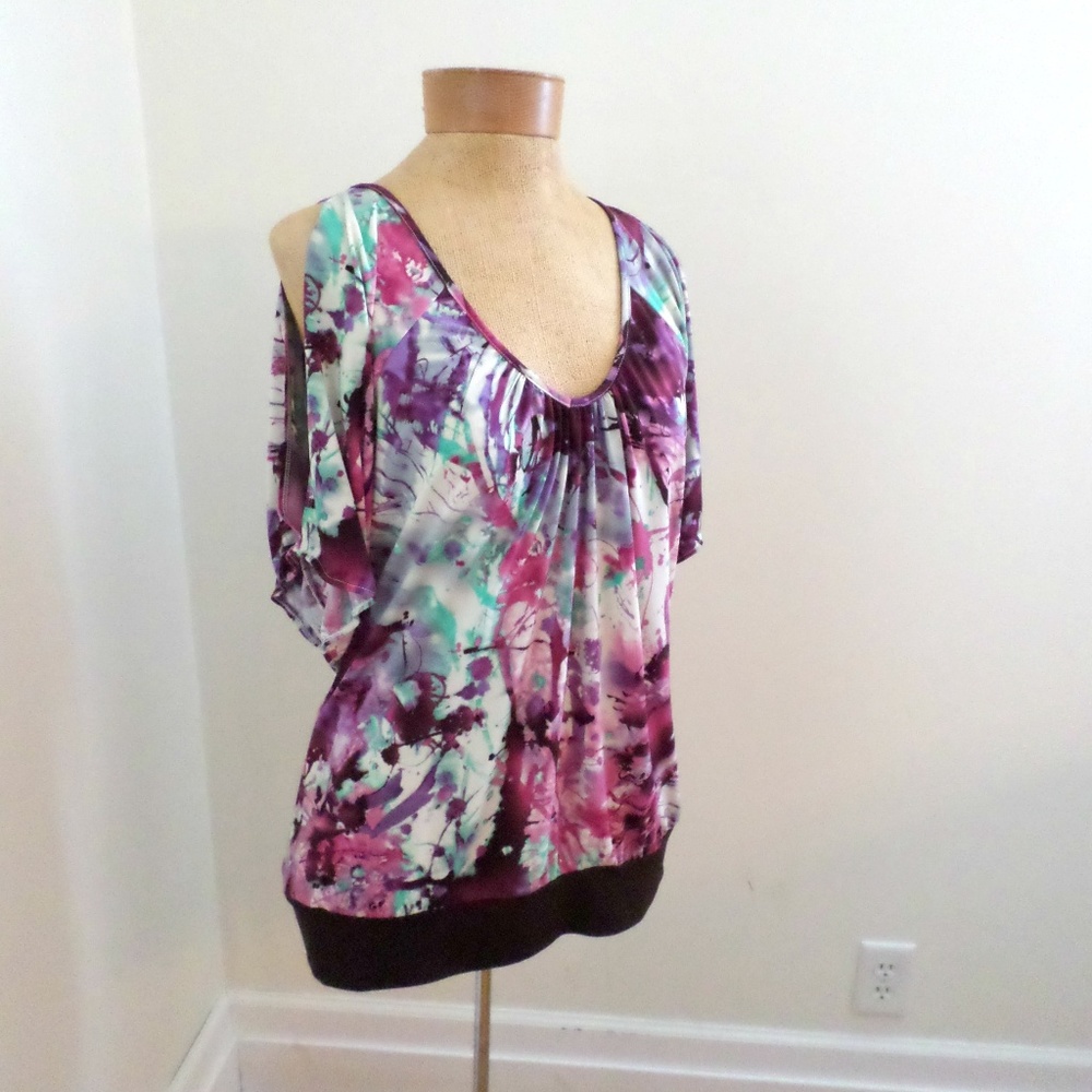 Studio Y Paint Splatter Cold Shoulder Blouse